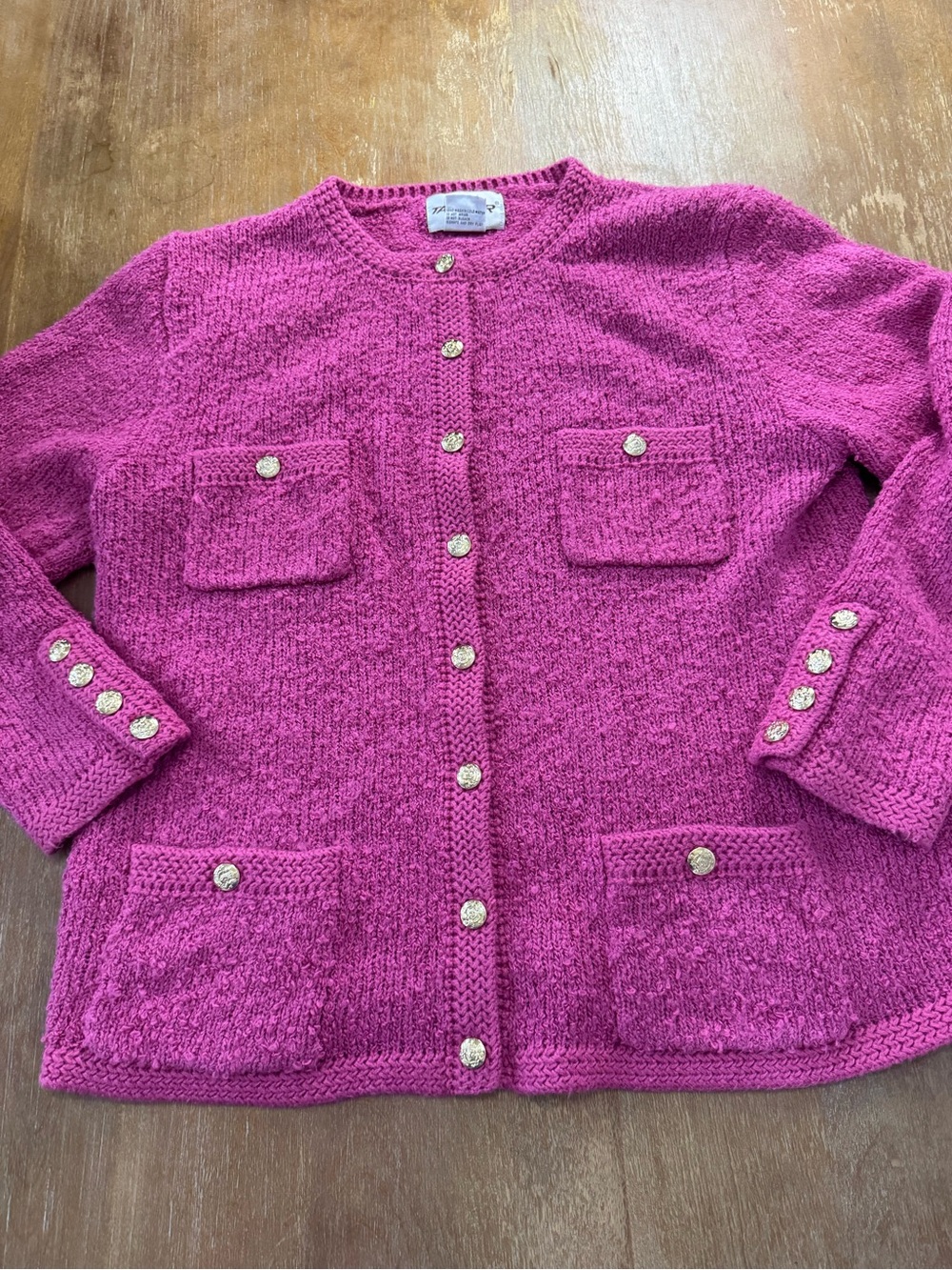 Women’s Fuchsia Gold Button-Front Knit Cardigan
